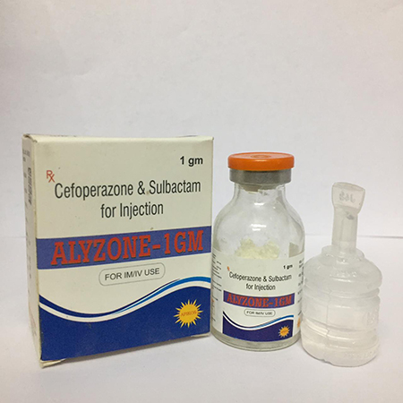 Product Name: ALYZONE 1GM, Compositions of ALYZONE 1GM are Cefoperazone & Sulbactam for Injection - Apikos Pharma