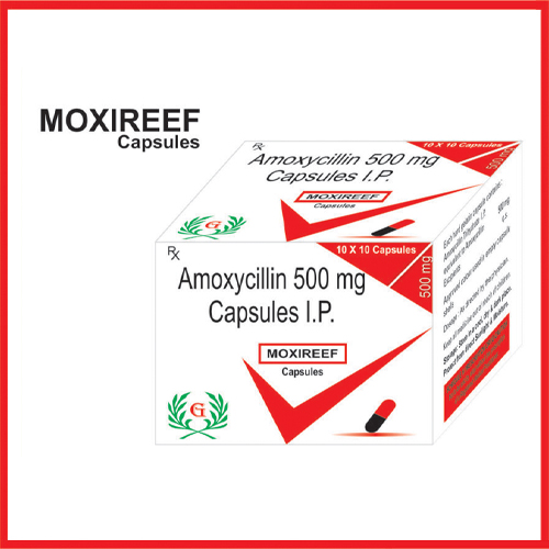 Product Name: Moxireef, Compositions of Moxireef are Amoxycillin 500 mg Capsules IP - Greef Formulations