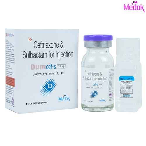 Product Name: Dumcef S , Compositions of Dumcef S  are Ceftriaxone 500mg + Sulbactam 250mg - Medok Life Sciences Pvt. Ltd