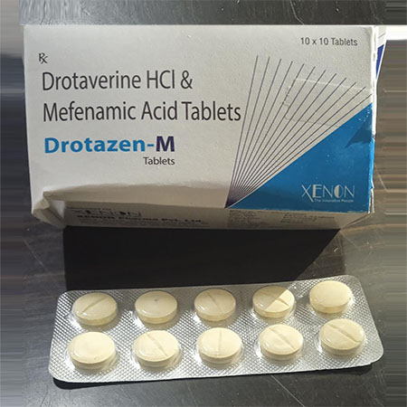 Product Name: Drotazen M, Compositions of Drotazen M are Drotaverine Hcl And Mefenamic Acid Tablets - Xenon Pharma Pvt. Ltd