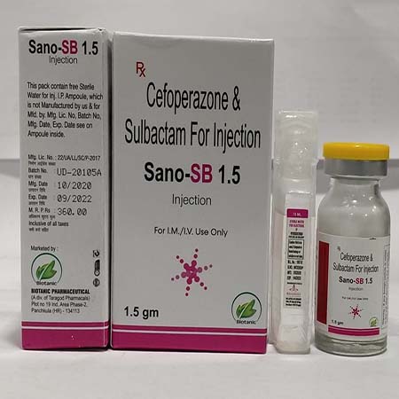 Product Name: Sona SB 1.5, Compositions of Sona SB 1.5 are Cefoperazone & Sulbactam  For Injection - Biotanic Pharmaceuticals