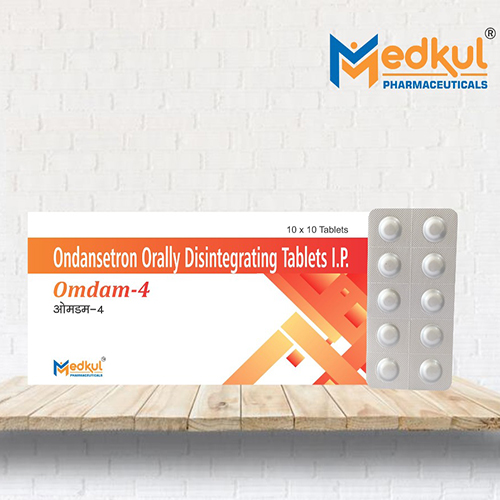 Product Name: Omdam 4, Compositions of Omdam 4 are Ondansetron Orally Disintegrating Tablets IP - Medkul Pharmaceuticals