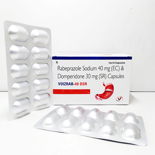 Product Name: Voizrab 40 DSR, Compositions of Voizrab 40 DSR are RABEPRAZOLESODIUM 40MG+DOMPERIDONE30 MG CAP  - Voizmed Pharma Private Limited