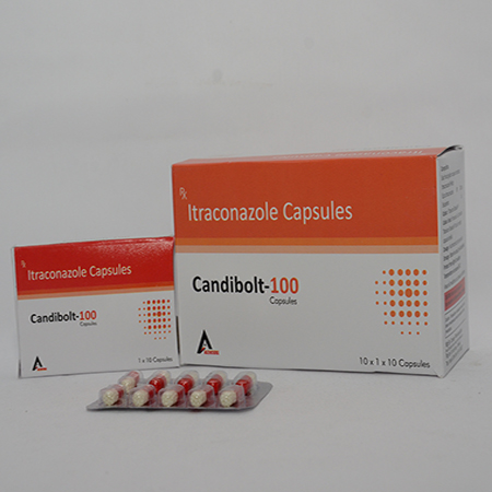 Product Name: CANDIBOLT 100, Compositions of CANDIBOLT 100 are Itraconazole Capsules - Alencure Biotech Pvt Ltd