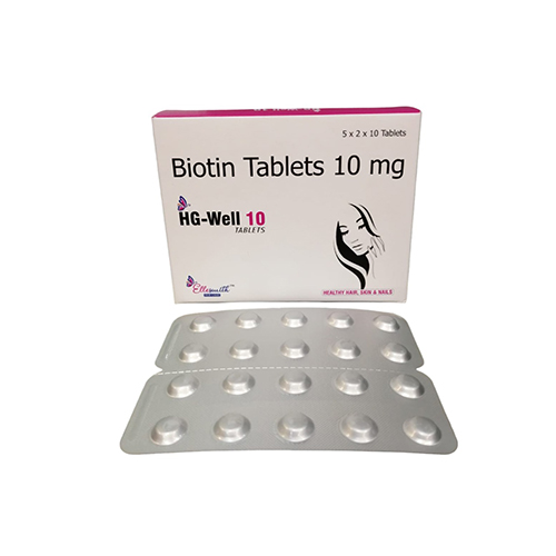 Product Name: HG WELL TABLETS, Compositions of HG WELL TABLETS are Biotin Tablets 10 mg - Human Biolife India Pvt. Ltd