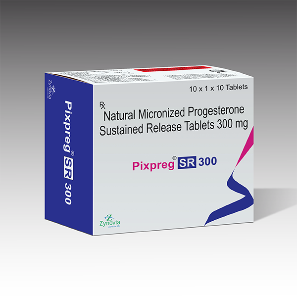 Product Name: Pixprega SR 300, Compositions of Pixprega SR 300 are Natural Micronized Progesterone Sustained Release Tablets 300mg  - Zynovia Lifecare