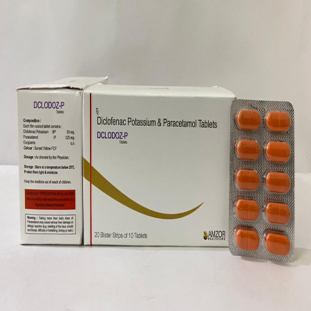 Product Name: DCLODOZ P, Compositions of DCLODOZ P are Diclofenac Potassium & Paracetamol Tablets - Amzor Healthcare Pvt. Ltd