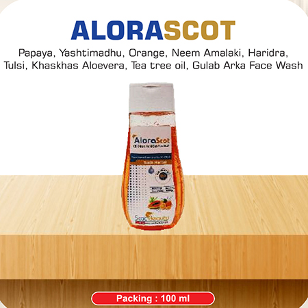 Product Name: Alorascot, Compositions of Alorascot are Papaya,Yashtimadhu,Orange,Neem Amalaki,Haridra,Tulsi,Khaskahas Aloevera,Tea Tree Oil,Gulab Arka Face Wash - Scothuman Lifesciences