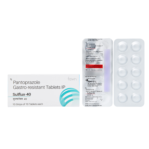 Product Name: SULFLUX 40, Compositions of Pantoprazole I.P. 40 mg. are Pantoprazole I.P. 40 mg. - Fawn Incorporation