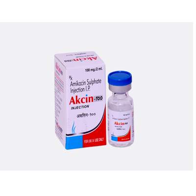 Product Name: Akcin 100, Compositions of Akcin 100 are Amikacin Sulphate Injection IP - ISKON REMEDIES