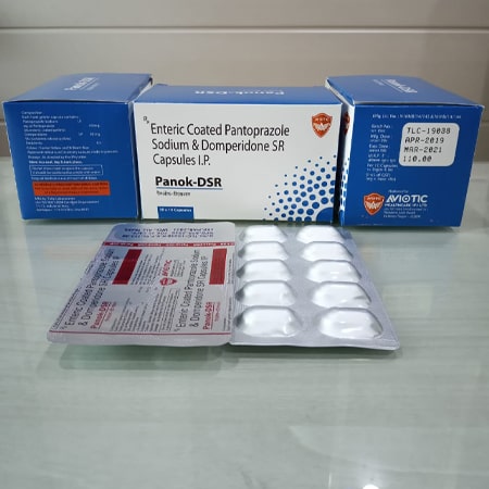 Product Name: Pankok DSR, Compositions of Pankok DSR are Enteric Coated Pantoprazole Sodium & Domperidone SR Capsules IP - Aviotic Healthcare Pvt. Ltd