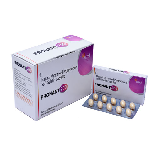 Product Name: Pronant 200, Compositions of Pronant 200 are Natural Micronised Progesterone 200mg  - Ernst Pharmacia
