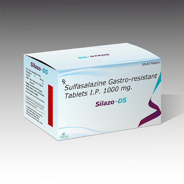 Product Name: Silazo DS, Compositions of Silazo DS are Sulfasalazine Gastro resistant Tablets I.P 1000 mg - Zynovia Lifecare