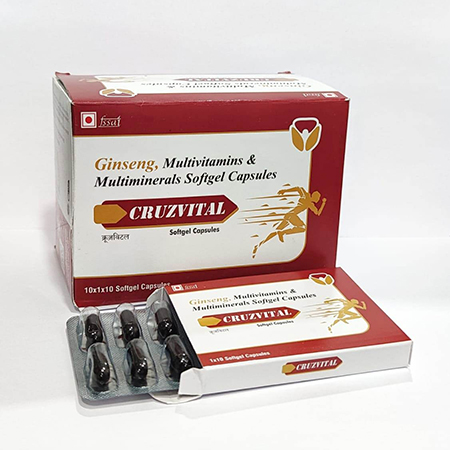 Product Name: CRUZVITAL, Compositions of CRUZVITAL are Ginseng, Multivitamins & Multiminerals Softgel Capsules - Biocruz Pharmaceuticals Private Limited