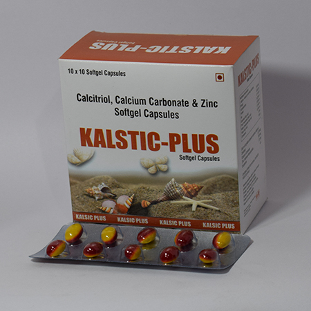 Product Name: Kalstic Plus, Compositions of Kalstic Plus are Calcitrol,Calcium Carbonate & Zinc  Softgel  Capsules - Meridiem Healthcare