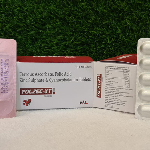 Product Name: Folzec XT, Compositions of Folzec XT are Ferrous Ascorbate,Folic Acid,Zinc Sulphate &  Cyanocobalmin Tablets - Medizec Laboratories