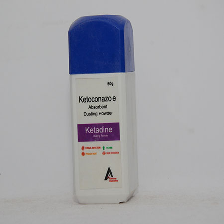 Product Name: KETADINE, Compositions of KETADINE are Ketoconazole Absorbent Dusting Powder - Alencure Biotech Pvt Ltd