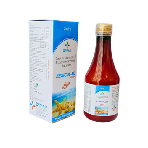 Product Name: Zexicul d3, Compositions of Zexicul d3 are calcium VitaminD3 B12 & L-lysine Hydacloride Suspenssion - Zemax Pharma