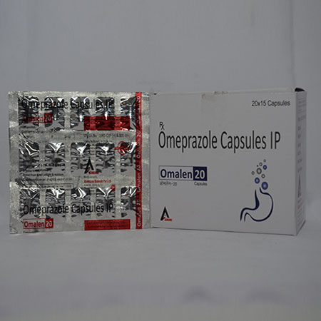 Product Name: OMALEN 20, Compositions of OMALEN 20 are Omeprazole Capsules - Alencure Biotech Pvt Ltd