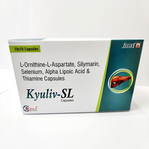 Product Name: Kyuliv SL, Compositions of L-Ornithine-L-Aspartate, Silymarin, Selenium, Alpha Lipoic Acid & Thiamine Capsules are L-Ornithine-L-Aspartate, Silymarin, Selenium, Alpha Lipoic Acid & Thiamine Capsules - Bkyula Biotech