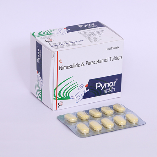 Product Name: PYNOR, Compositions of PYNOR are Nimesulide & Paracetamol Tablets - Biomax Biotechnics Pvt. Ltd