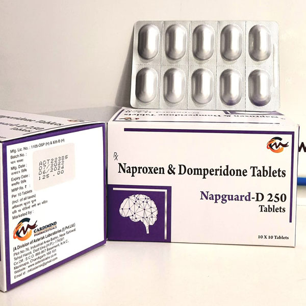 Product Name: Napguard D 250, Compositions of Napguard D 250 are Naproxen & Domperidone Tablets - Aseric Pharma