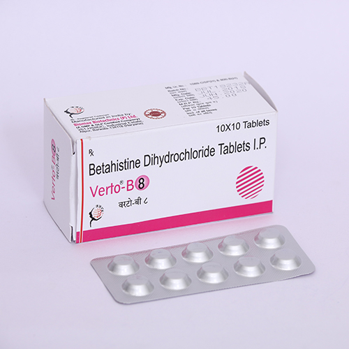 Product Name: VERTO B 8, Compositions of VERTO B 8 are Betahistine Dihydrochloride Tablets IP - Biomax Biotechnics Pvt. Ltd