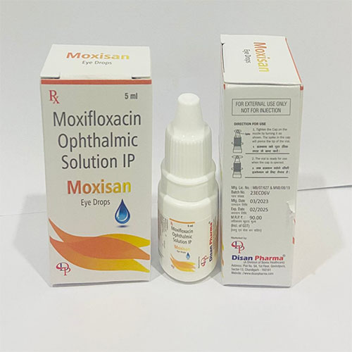 Product Name: Moxisan, Compositions of Moxisan are Moxifloxacin Ophthalmic Solution IP - Disan Pharma