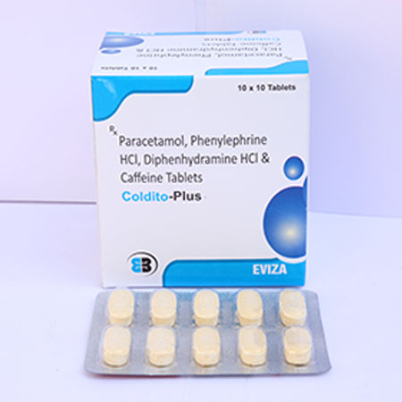 Product Name: Coldito Plus, Compositions of Coldito Plus are Paracetamol 125mg + PHENYLEPHRINE 5 MG+ CPM 0.5 MG + SODIUM CITRATE 60 MG - Eviza Biotech Pvt. Ltd