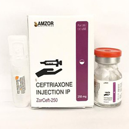 Product Name: ZORCEFT 250, Compositions of ZORCEFT 250 are Ceftriaxone Injection IP - Amzor Healthcare Pvt. Ltd