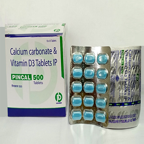 Product Name: Pincal 500, Compositions of Pincal 500 are Calcium Carbonate & Vitamin D3 Tablets IP - Pinamed Drugs Private Limited