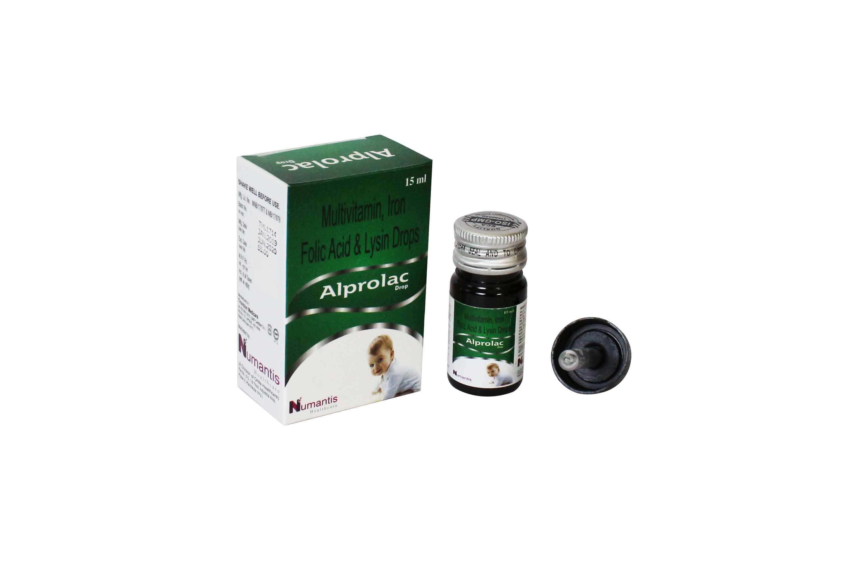 Product Name: Alprolac, Compositions of Alprolac are Multivitamin Iron Folic Acid & Lysin Drops - Numantis Healthcare