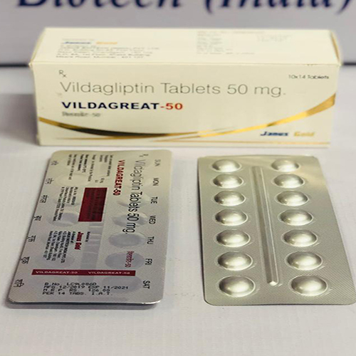 Product Name: Vildagreat 50, Compositions of Vildagreat 50 are Vildagliptin Tablets 50 mg. - Janus Biotech