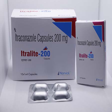 Product Name: Itralite 200, Compositions of Itralite 200 are Itraconazole Capsules 200 mg - Norvick Lifesciences