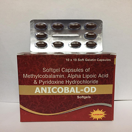Product Name: ANICOBAL OD, Compositions of ANICOBAL OD are Softgel Capsules of Methylcobalamin, Alpha Lipoic Acid & Pyridoxine Hydrochloride - Apikos Pharma