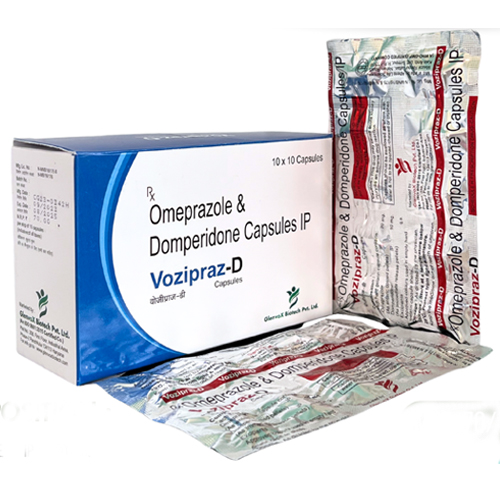 Product Name: Vozipraz D, Compositions of Vozipraz D are Omeprazole & Domperidone Capsules IP - Glenvox Biotech Private Limited