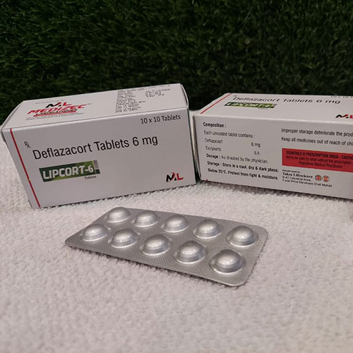 Product Name: Lipcort 6, Compositions of Lipcort 6 are Deflazacort Tablets 6 mg - Medizec Laboratories