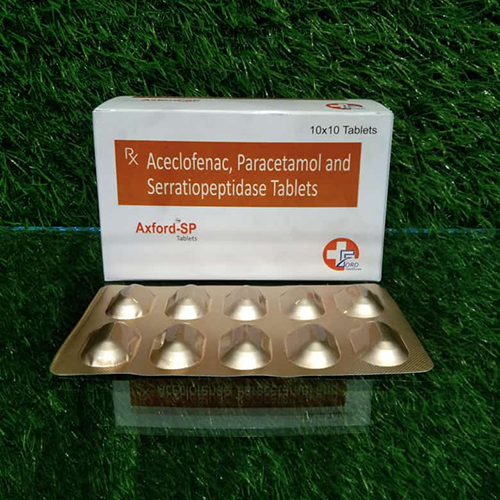 Product Name: Axford SP, Compositions of Axford SP are Aceclofenac,Paracetamol  & Serratiopeptidase Tablets - Crossford Healthcare