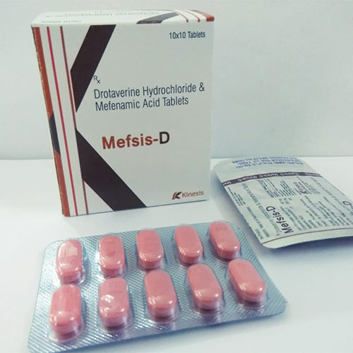 Product Name: Mefsis D, Compositions of Mefsis D are Drotaverine 80 mg  mefenamic acid 250 mg - Kinesis Biocare
