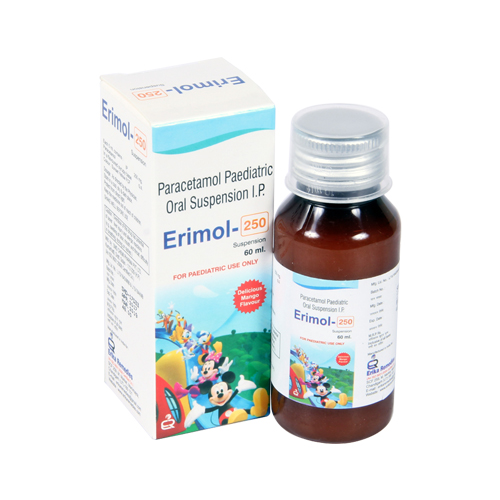Product Name: Erimol 250, Compositions of Erimol 250 are Paracetamol  Paediatric  Oral Suspension IP - Erika Remedies