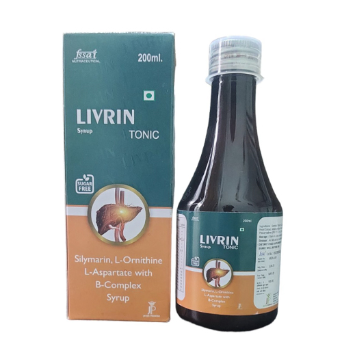 Product Name: LivrinTonic, Compositions of LivrinTonic are Silymarin, L-Ornithine L-Aspartate with B-Complex Syrup - Jecks Pharma