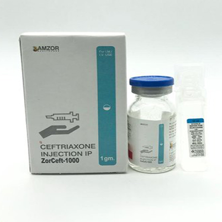 Product Name: Zorceft 1000, Compositions of Zorceft 1000 are Ceftriaxone Injection IP - Amzor Healthcare Pvt. Ltd