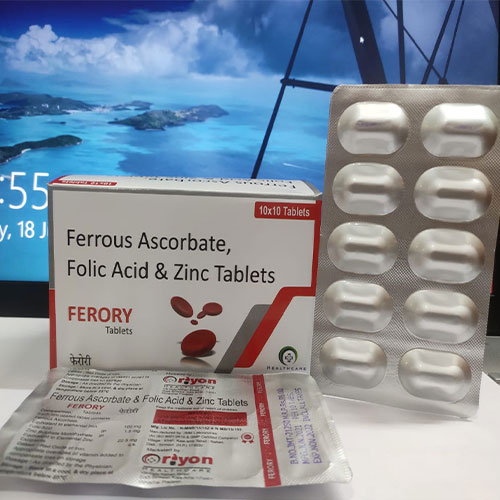 Product Name: Ferory, Compositions of Ferory are Ferrous Ascorbate Folic Acid 7 Zinc - Oriyon Healthcare