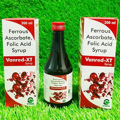 Product Name: Vanred XT, Compositions of Vanred XT are Ferrous ascorbate & folic acid - Gvans Biotech Pvt. Ltd
