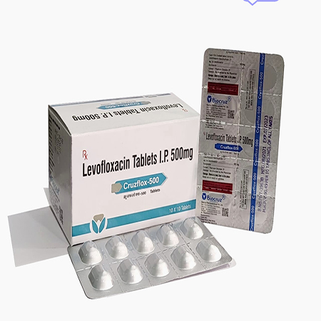 Product Name: CRUZFLOX 500, Compositions of CRUZFLOX 500 are Levofloxacin Tablets IP 500mg - Biocruz Pharmaceuticals Private Limited