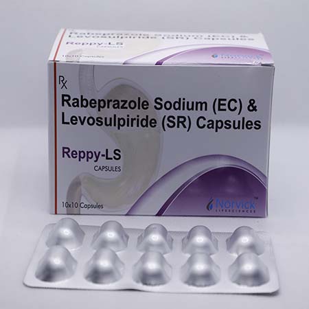 Product Name: Reppy LS, Compositions of Reppy LS are Rabepraole Sodium (EC) & Levosulpiride (SR) Capsules - Norvick Lifesciences