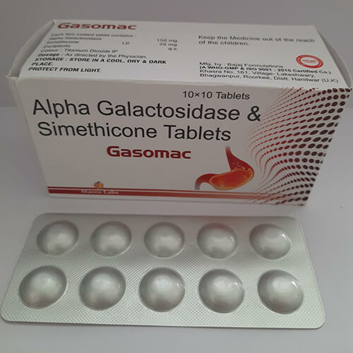 Product Name: Gosamac, Compositions of Gosamac are Alpha Galactosidase & Simethicone Tablets - Macro Labs Pvt Ltd