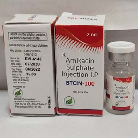 Product Name: Btcin 1000, Compositions of Btcin 1000 are Amikacin Sulphate Injection I.P. - Biotanic Pharmaceuticals