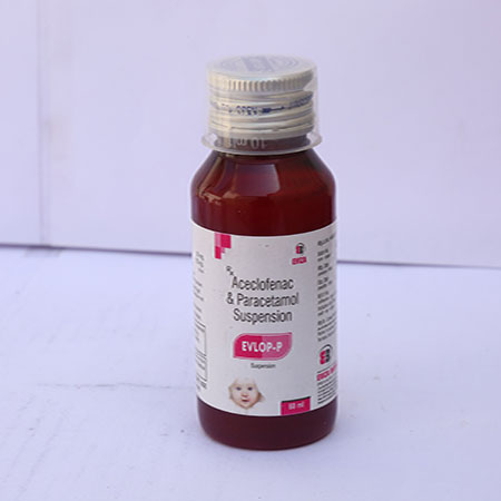 Product Name: Evlop P, Compositions of Evlop P are Aceclofenac & Paracetamol Suspension - Eviza Biotech Pvt. Ltd