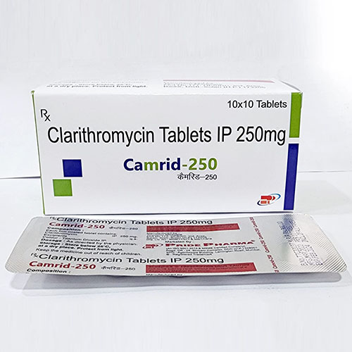 Product Name: Camrid 250, Compositions of Camrid 250 are Clarithromycin Tablets IP 250 MG - Pride Pharma